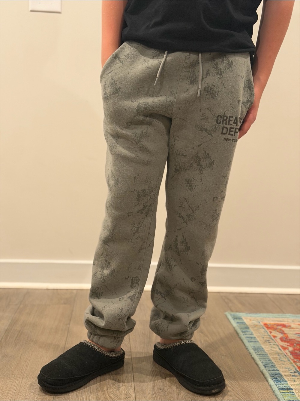 Olive Green Graphic Drawstring Kids Joggers